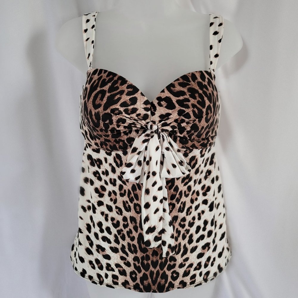 Coco Reef Leopard Animal Print Convertible Swim Top / Tankini Bra Size 36/38D